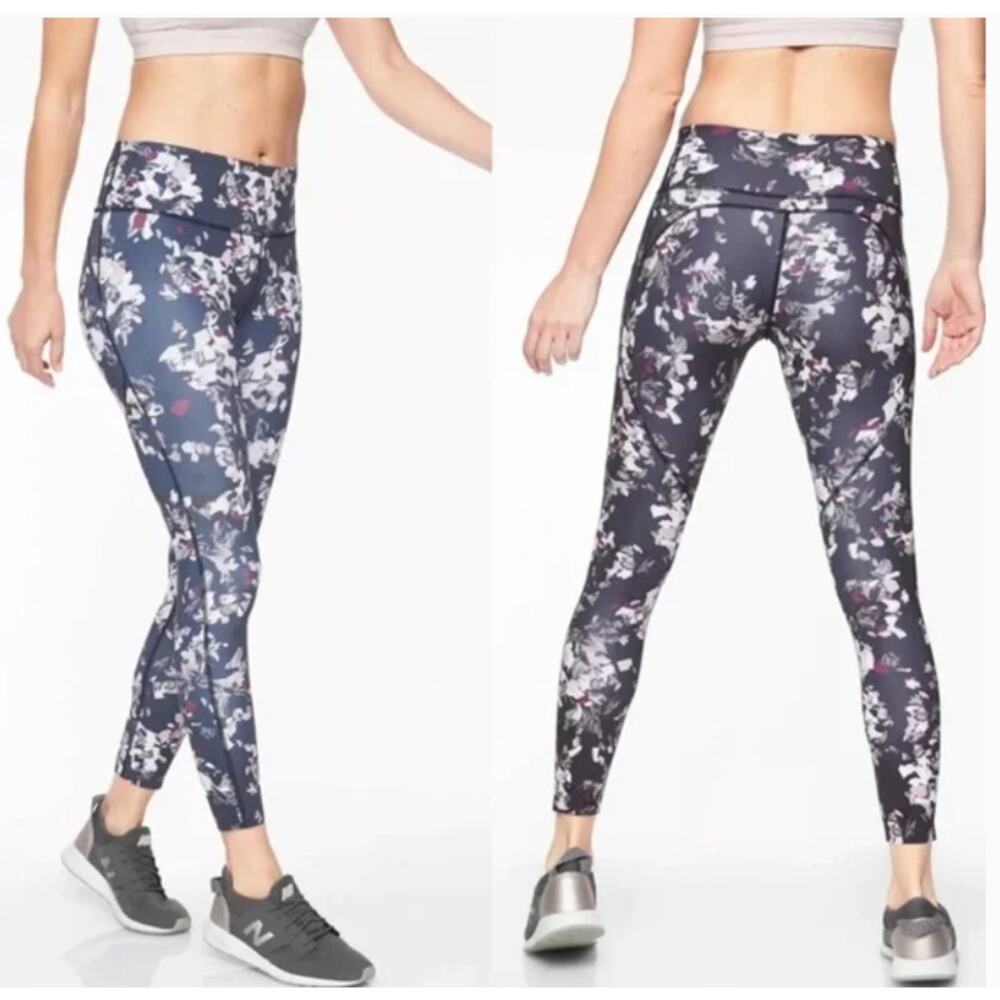 Athleta Leggings Womens Size XS Challenge Bloom 7/8 Floral Navy Blue Athletic